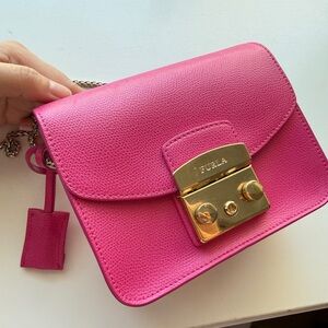 Furla Fuchsia Shoulder Bag with Gold Hardware